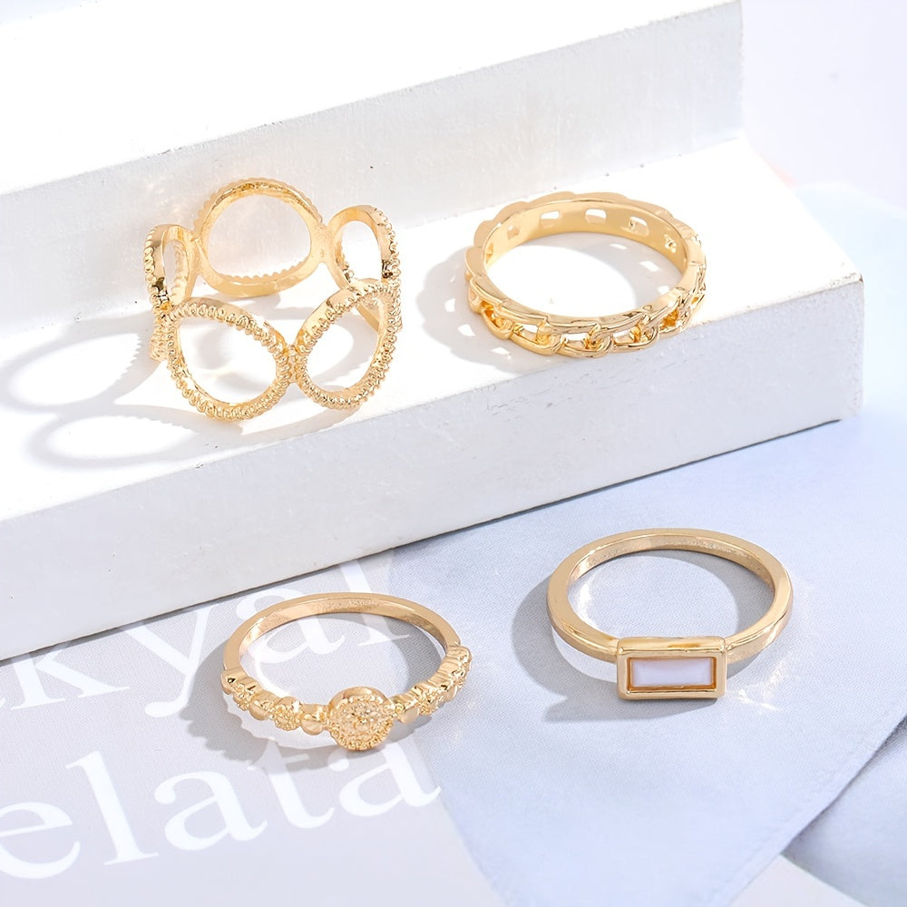 4pcs Golden Twist Ring Set Women Jewelry Decor Party Birthday Gift