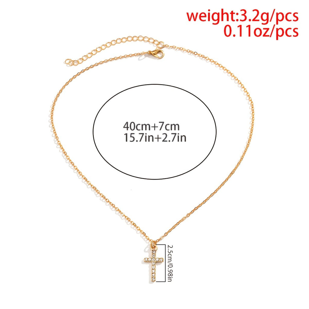 Gorgeous Minimalist Dainty Fashion Rhinestone Cross Pendant Necklace