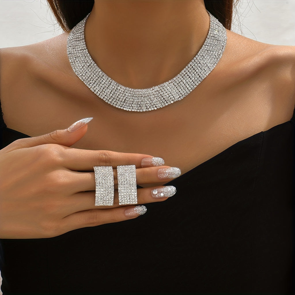 Elegant Rhinestone Jewelry Set - Perfect Mother's Day Gift with Choker Necklace and Drop Earrings
