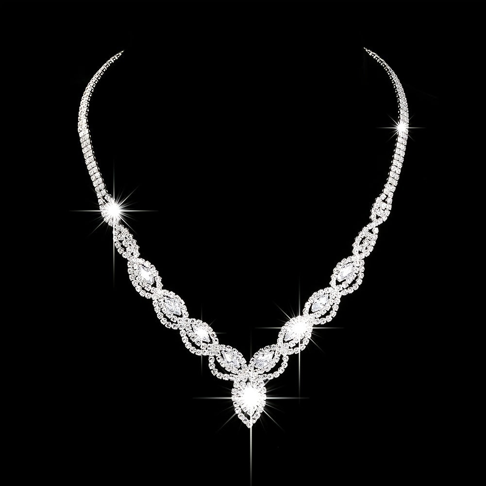 Elegant Rhinestone Jewelry Set for Weddings, Proms, and Parties - Includes Pendant Necklace and Dangle Earrings for Brides and Bridesmaids