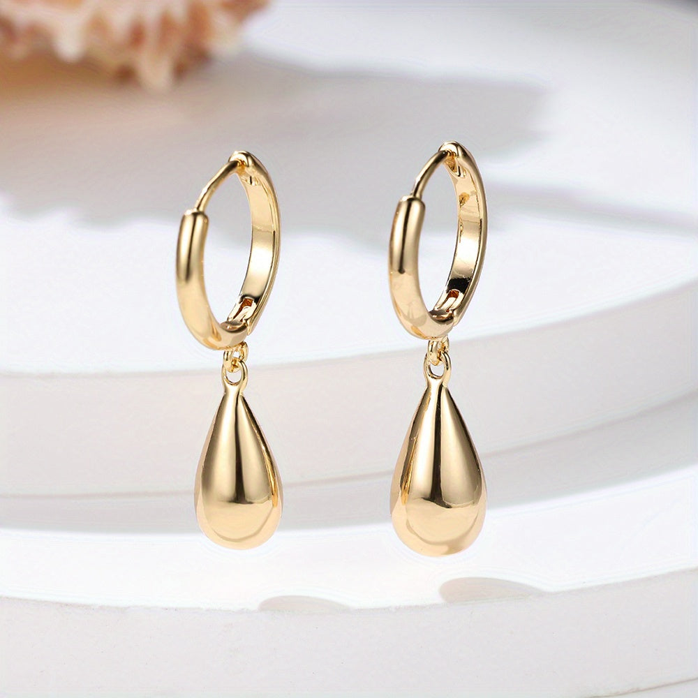 Golden / Silvery Droplet Pendant Hoop Earrings Retro Elegant Style Copper 18K Gold Plated Jewelry Daily Casual