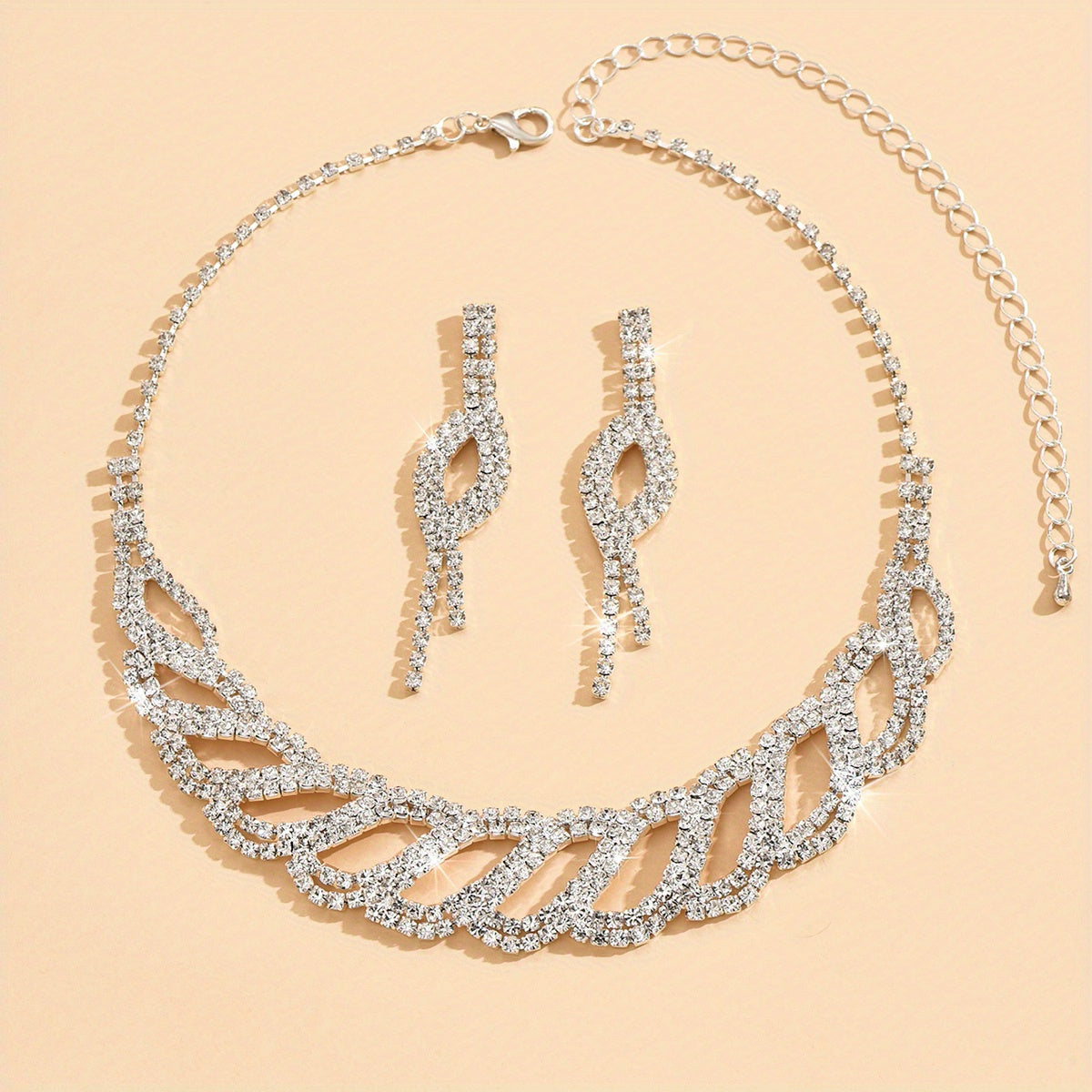 3pcs Earrings Plus Necklace Elegant Jewelry Set Silver Plated Inlaid Rhinestone Dainty Evening Party Cocktail Party Decor