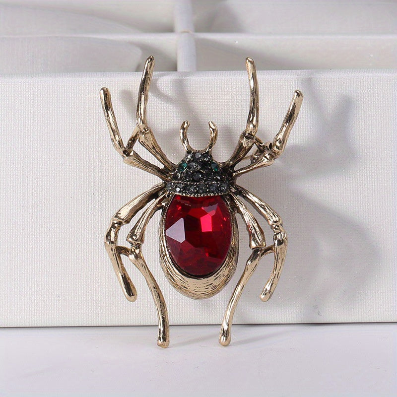 Inlaid Red Faux Gems Spider Shape Zinc Alloy Brooch Pin Simple Style Animal Theme Brooch For Women Girls