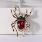 Inlaid Red Faux Gems Spider Shape Zinc Alloy Brooch Pin Simple Style Animal Theme Brooch For Women Girls