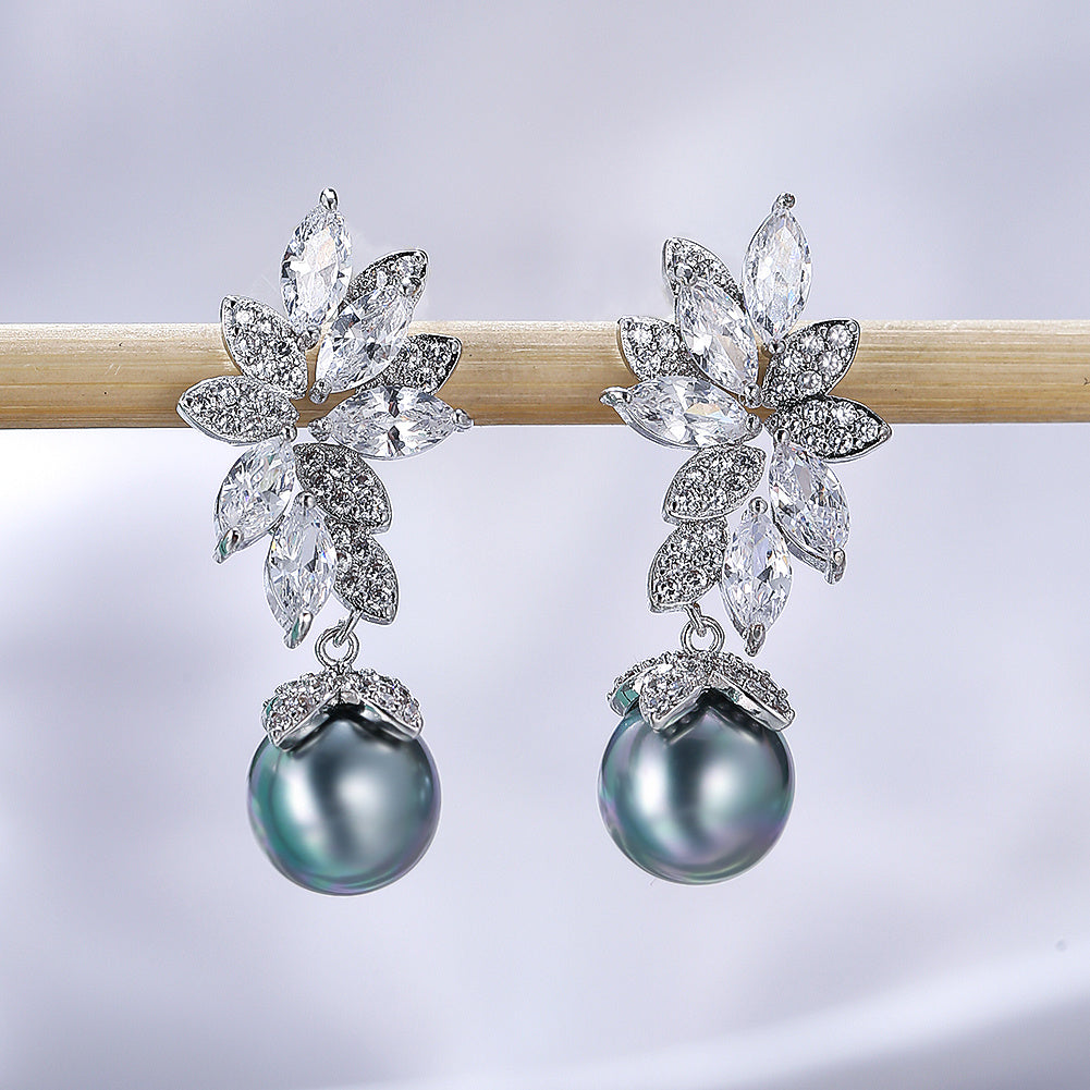 Grey Flower Beads Pendant Earrings
