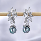 Grey Flower Beads Pendant Earrings
