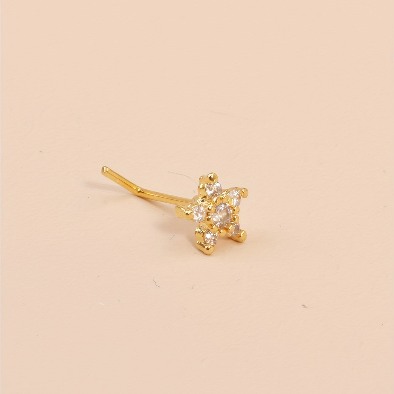 Nose Ring Stud L Shape Cubic Zirconia Flower Shape Nose Piercing Jewelry Golden Silvery