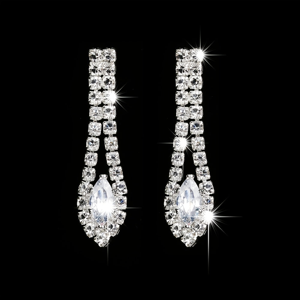Elegant Rhinestone Jewelry Set for Weddings, Proms, and Parties - Includes Pendant Necklace and Dangle Earrings for Brides and Bridesmaids