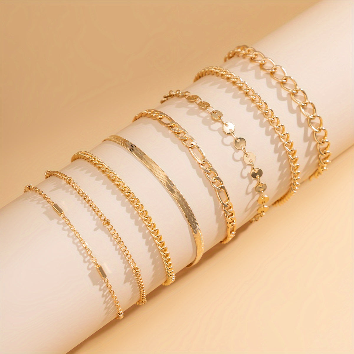 8-Piece Geometric Chain Bracelet Set - Stylish Adjustable Jewelry Accessories