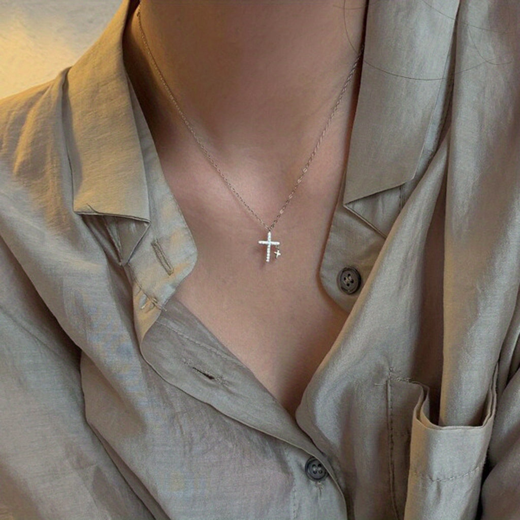 Delicate Faux Pearl Chain Cross Pendant Necklace Multi-style Neck Jewelry Accessories Gift