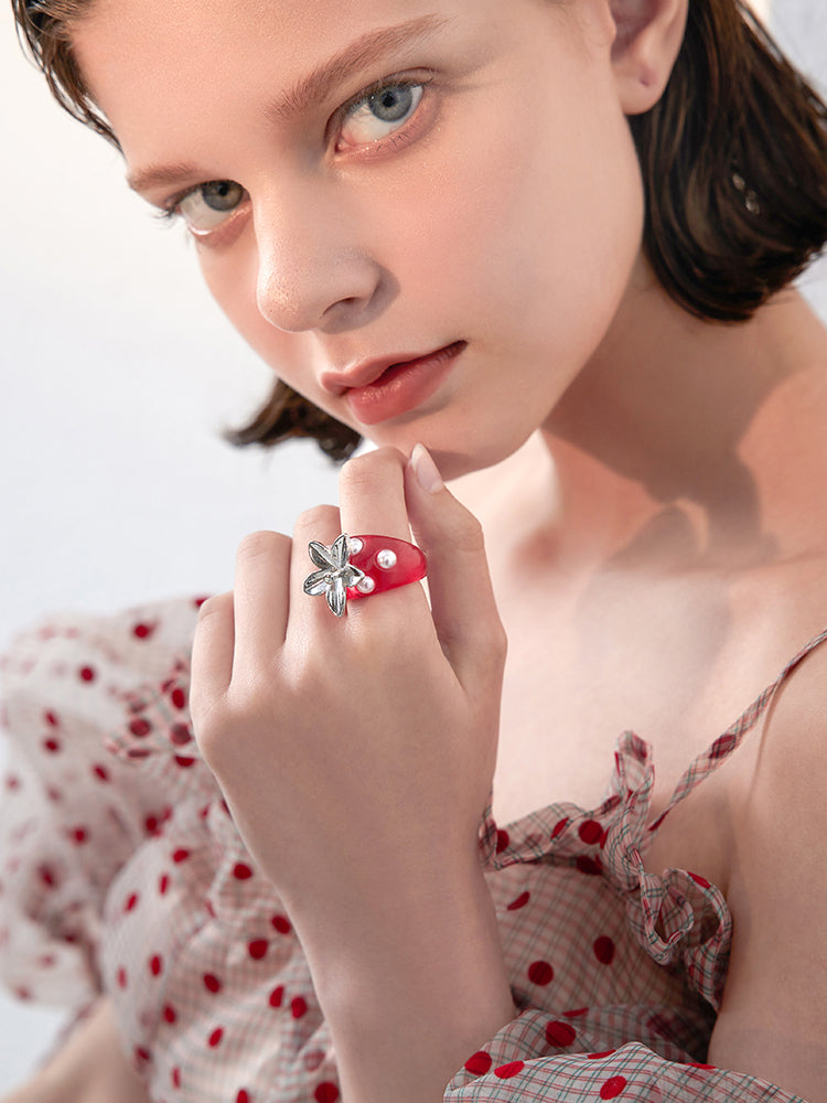 FN Flower Acrylic Faux Pearl Ring LOJS23