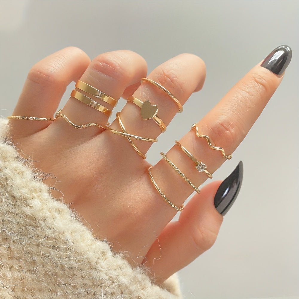 Complete Your Look with our Exquisite Geometric Ring Set - Inlaid with Shiny Rhinestones and Hip Hop Style Finger Jewelry Decor