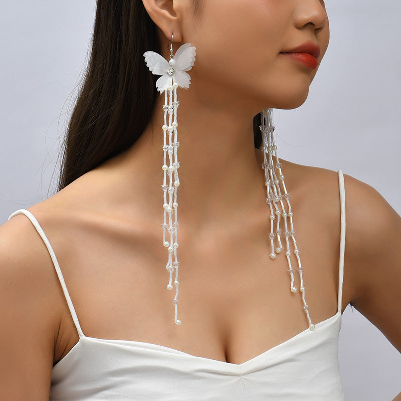 Get Ready to Flutter with Long Tassel Butterfly Earrings - The Perfect Hip Hop Style Accessory for Parties and Nightclubs!