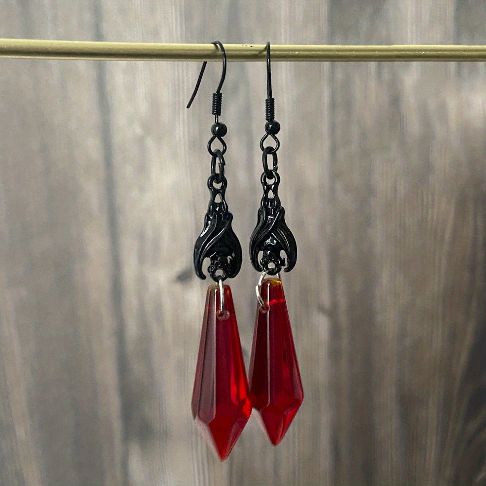 Gothic Vintage Red Crystal Earrings with Y2K Dark Bat Crystals - A Stylish Accessory for Any Outfit!