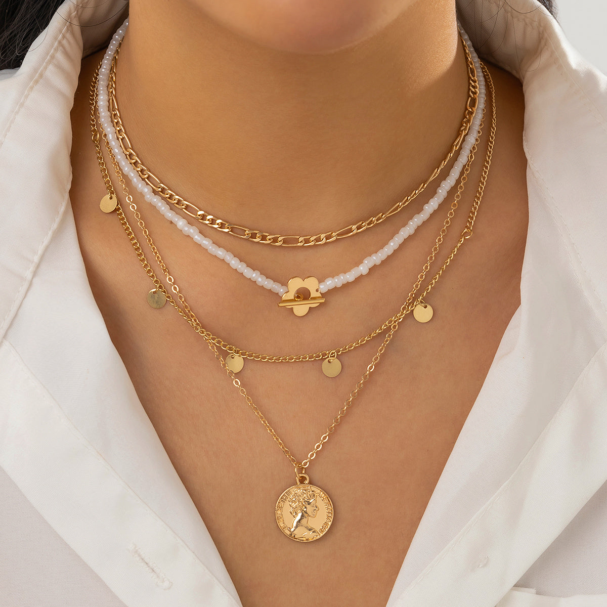 Gorgeous Multi-Layer Chain Necklace with Coin Pendant - Perfect Graduation Gift for Women!