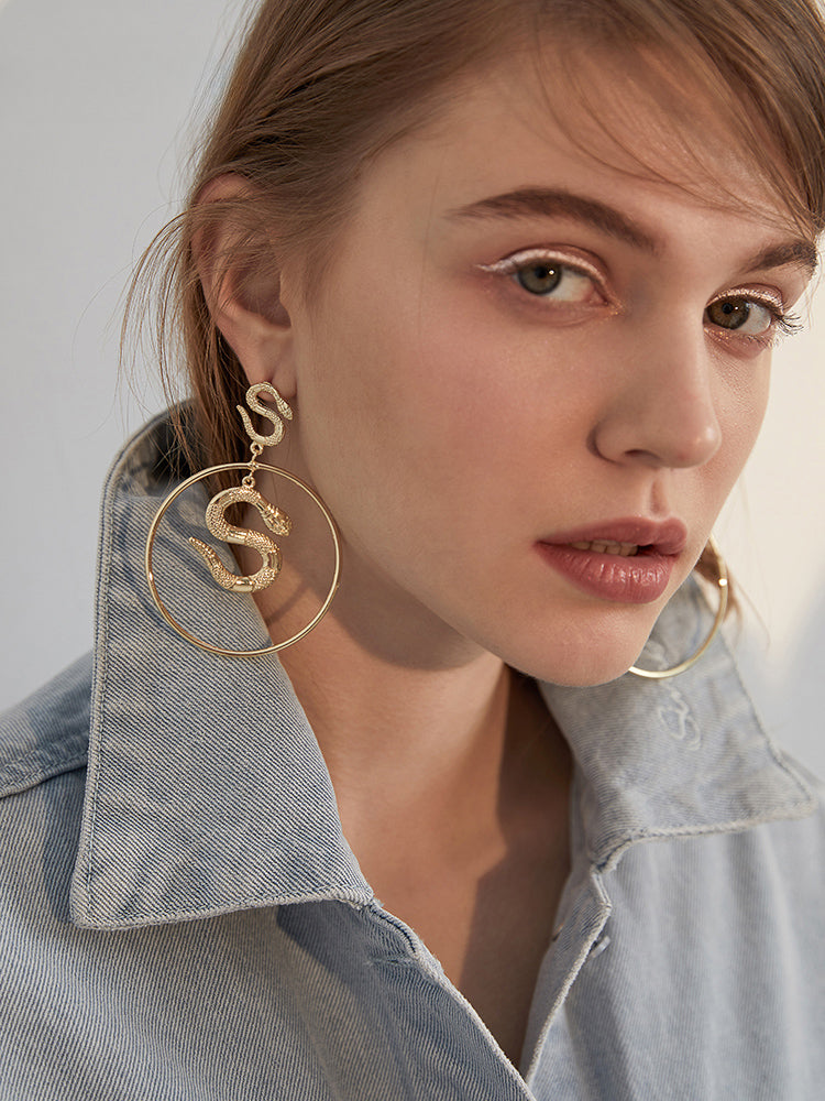 FN 925 Silver Needle Snake Ring Earrings LOJS119
