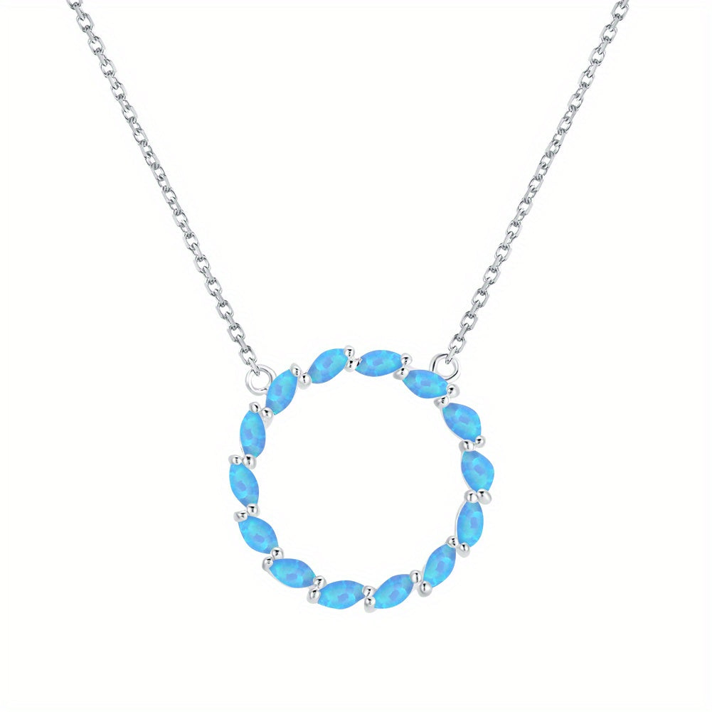 18K Gold Plated Hollow Circle With Opal Pendant Necklace, Simple Minimalist Style Neck Decoration For Girls