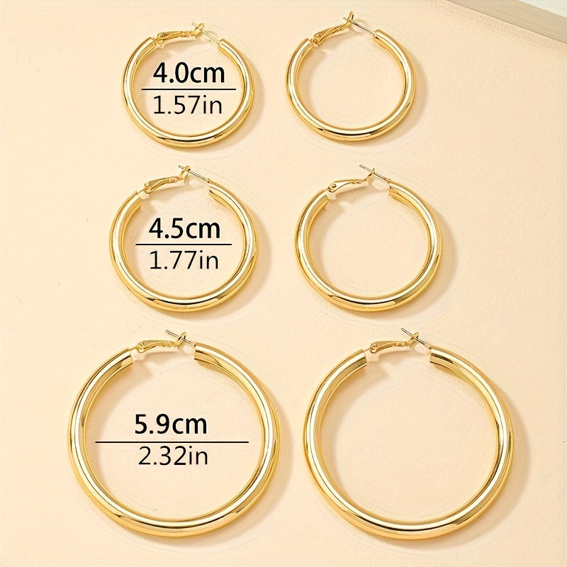 6 Pieces Golden Hoop Earrings Elegant Hip Hop Style Alloy Jewelry Exquisite Female Gift Daily Casual