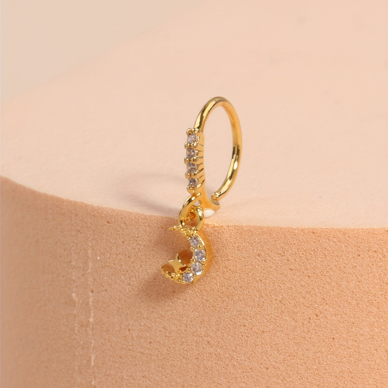 Add a celestial touch to your look with our Moon & Star Dangle Nose Hoop Rings - Perfect for Unisex Body Piercing Jewelry!