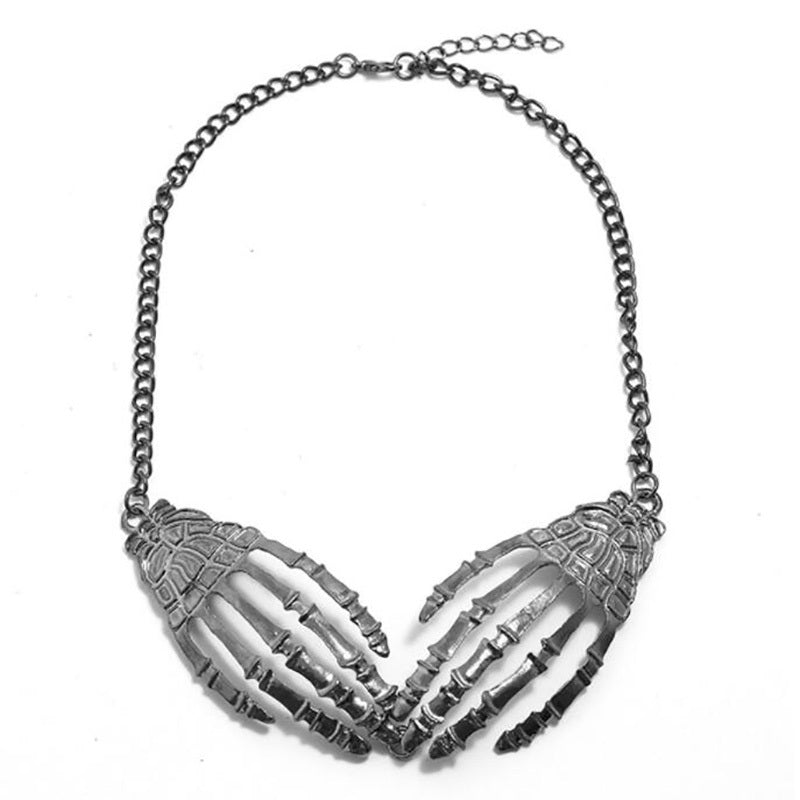 Halloween Exaggerated Hand Claw Necklace Palm Alloy Short Punk Necklace Personality Clavicle Chain