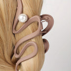 Get a Classy and Stylish Look with our Wavy Faux Pearl Hair Claw Clip - Non-Slip Strong Hold Grip for Thick Hair Accessories in Silvery Color