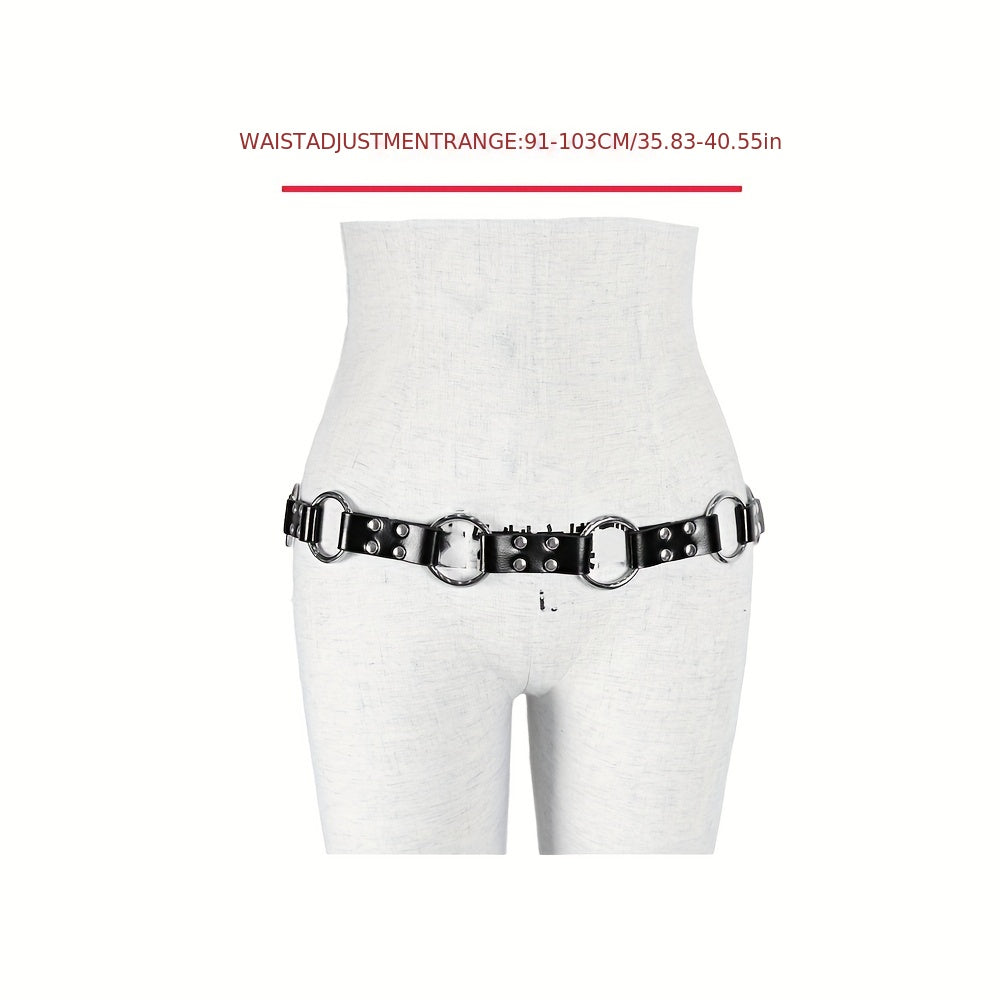 Gothic Punk Belt with Rivet PU Pins & Hollow Out Waistband - Adjustable Body Harness for Women