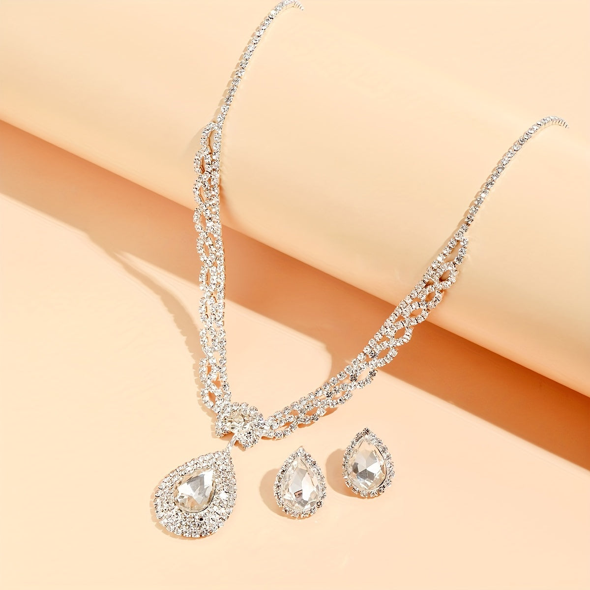 Water Drop Shape Jewelry Set With Pendant Necklace & Drop Earrings Inlaid Shiny Zircon Wedding Dress Women's Accessories