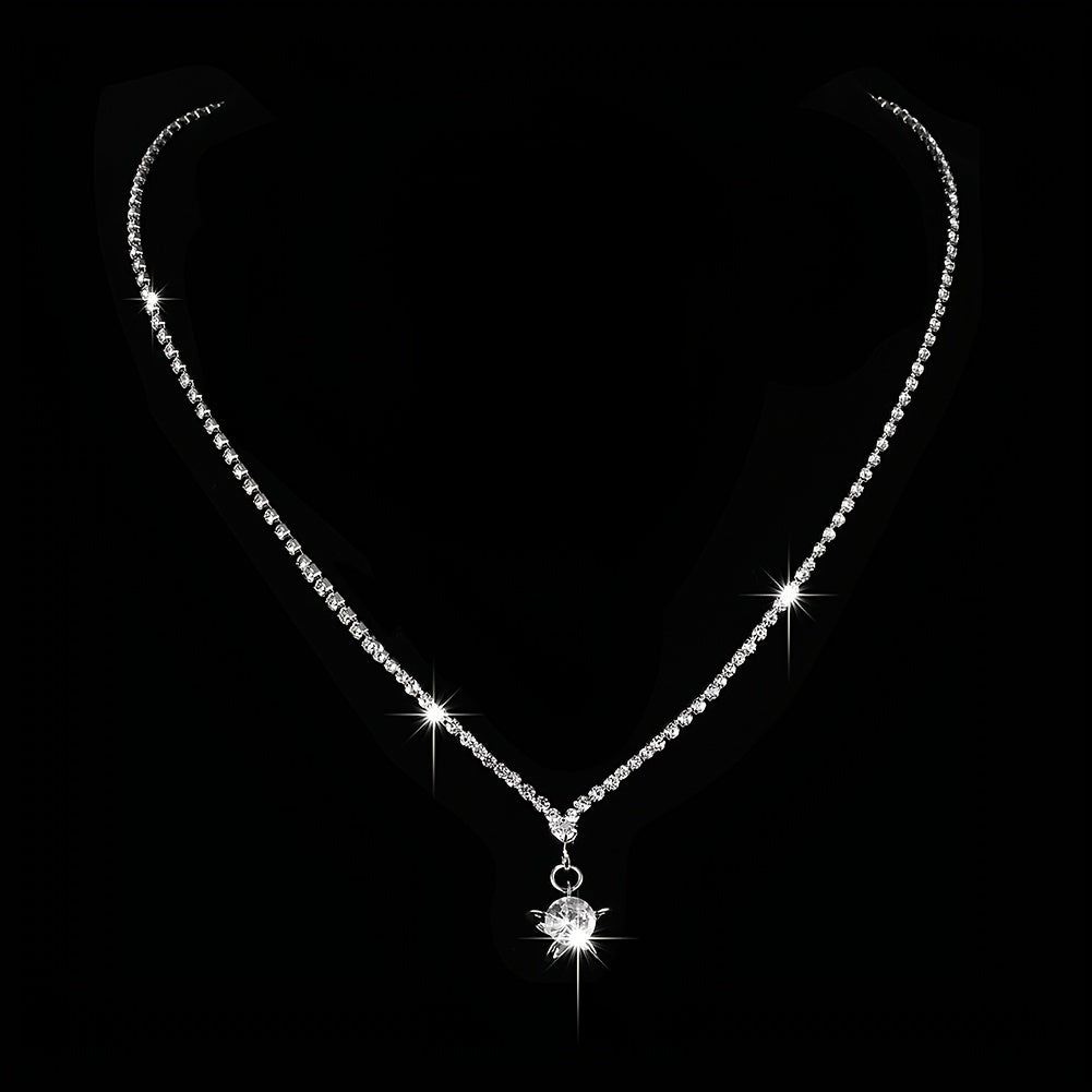 Sparkling Minimalist Jewelry Set for Women and Girls - Round Cut Pendant Necklace and Dangle Earrings