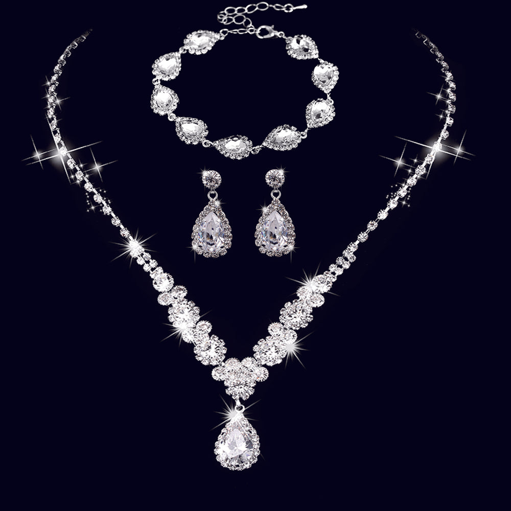 Elegant Zircon Jewelry Set - Silver Plated Birthstone Earrings, Necklace, and Bracelet for Weddings, Banquets, and Engagements