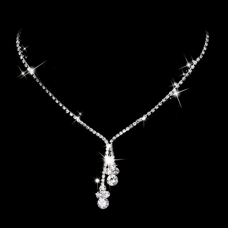 2 pcs Elegant Crystal Jewelry Set with Tassel Zircon Pendant Necklace and Dangle Earrings for Women and Girls