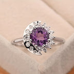 Fashion Promise Ring Inlaid Purple Zircon Held By Shining Zircon Engagement Wedding Ring