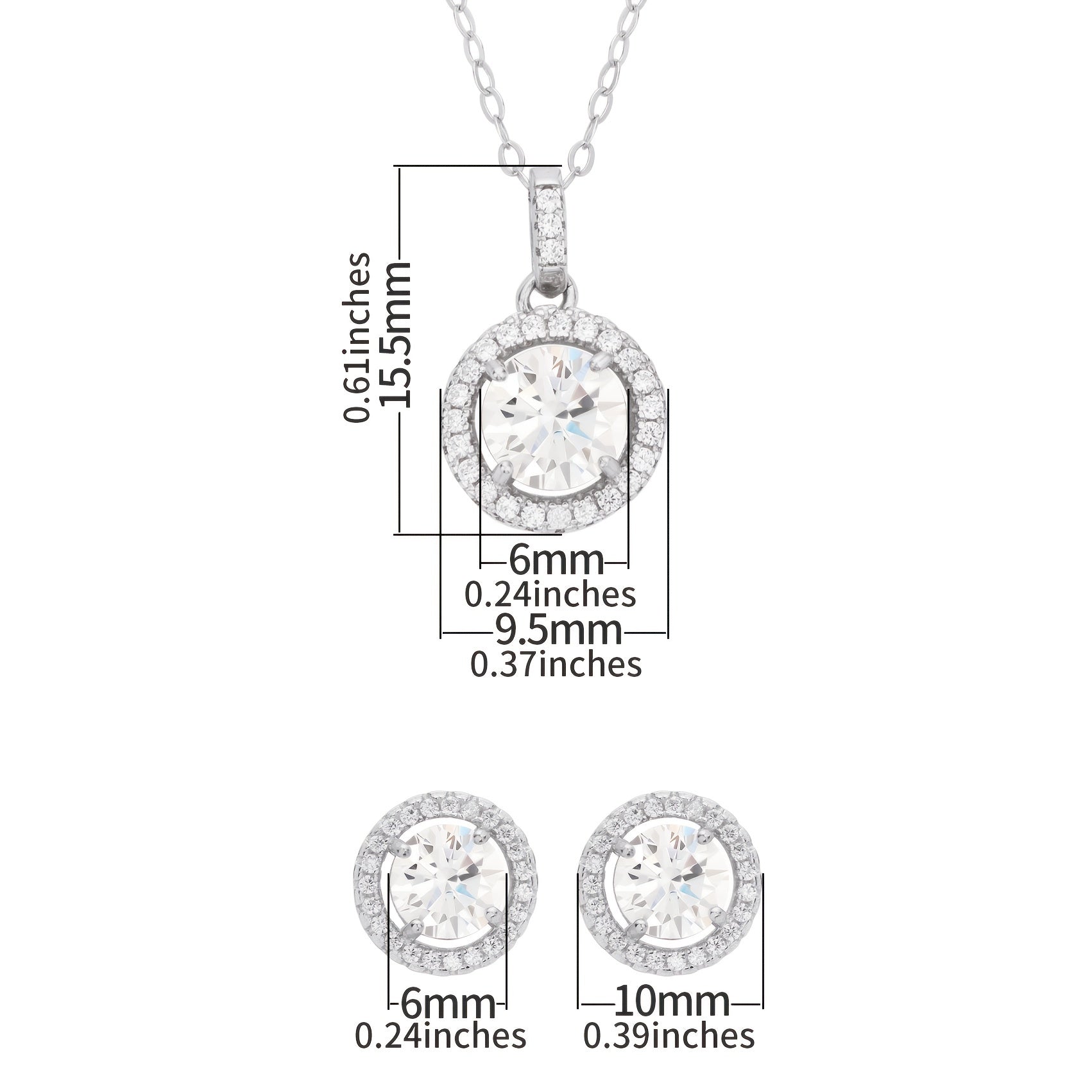 3pcs 925 Sterling Silver Earrings Plus Necklace Elegant Jewelry Set Inlaid Zircon Dainty Evening Party Decor Chrismas Gift For Her (4.5g)