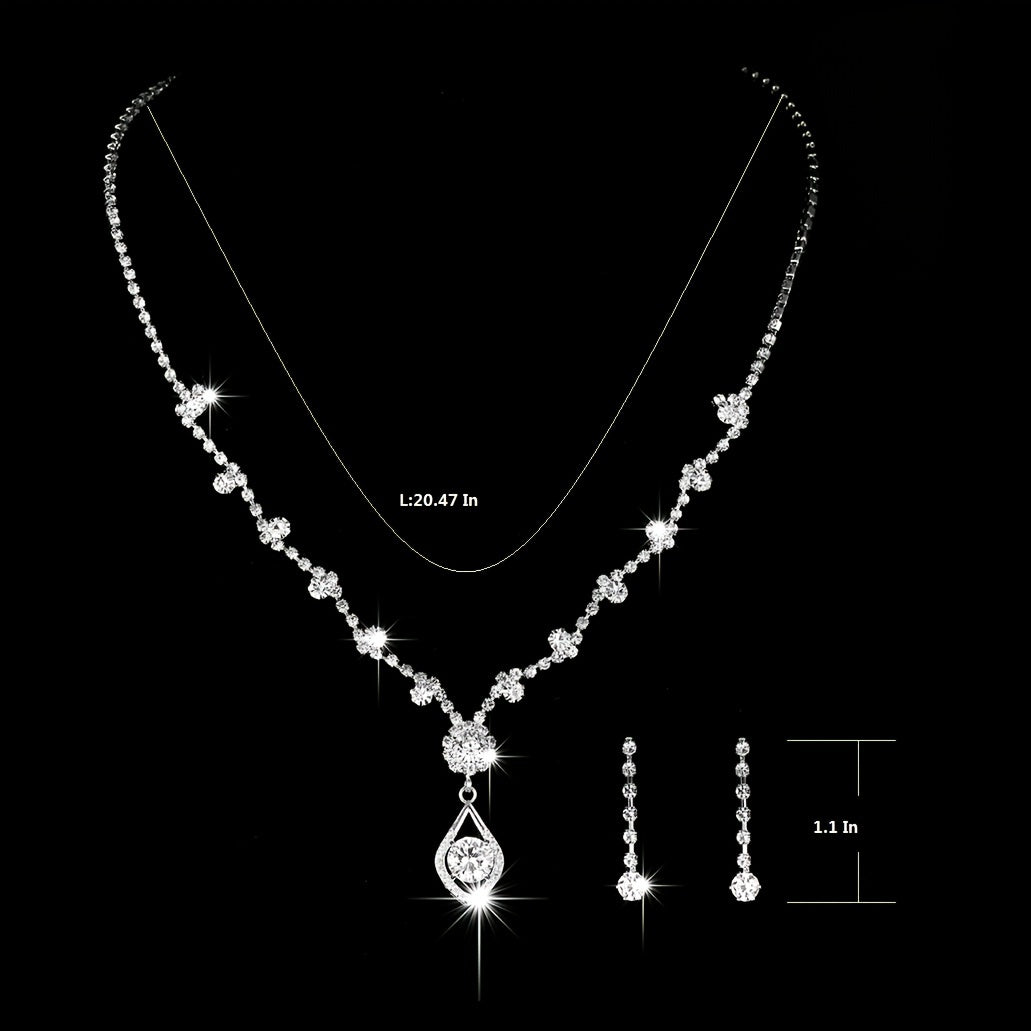 2pcs Elegant Sparkling Crystal Jewelry Set - Perfect for Weddings, Engagements, and Special Occasions - Silver Plated Birthstone Necklace and Earrings - Ideal Gift for Brides and Women