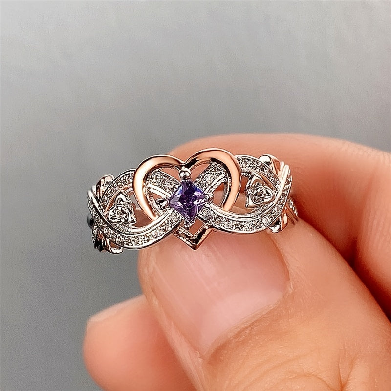 Celebrate Your Love with Delicate Two-Tone Heart-Shaped Purple Sapphire Ring for Women - Perfect for Anniversary, Engagement and Wedding