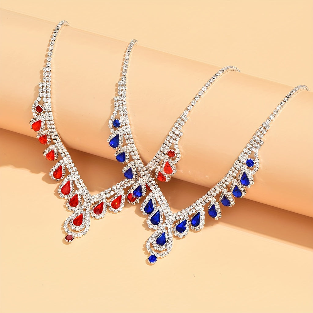 Elegant Jewelry Set with Shiny Synthetic Gems - Pendant Necklace and Drop Earrings
