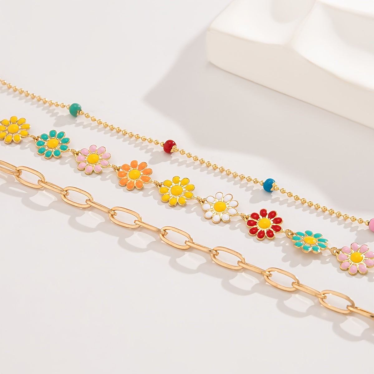 Colorful Sunflower Flower Decor Chain Necklace Set - Add Personality to Your Look!