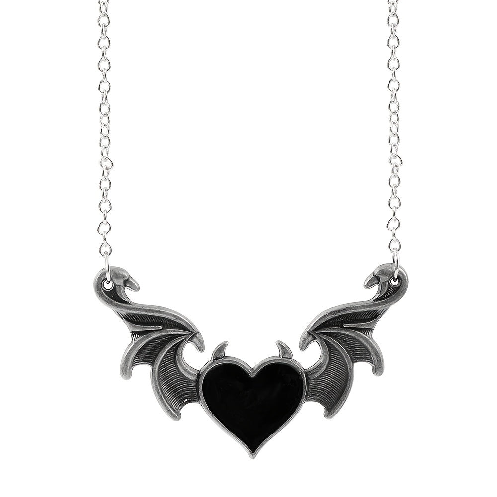 1pc Heart-Shaped Bat Pendant Necklace - Retro Punk Hip Hop Jewelry for a Stylish Look