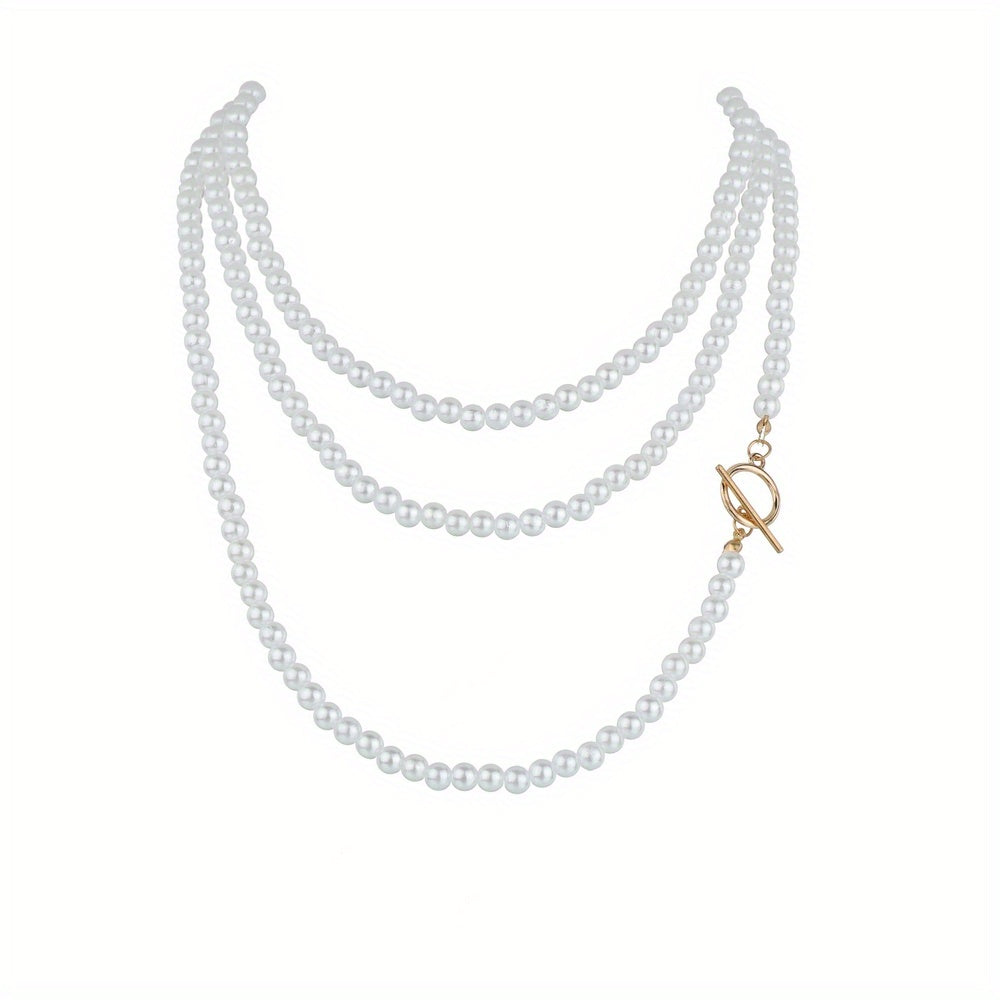 French Vintage Multilayer Stacking Wrap Faux Pearl Necklace For Women Girls Gift