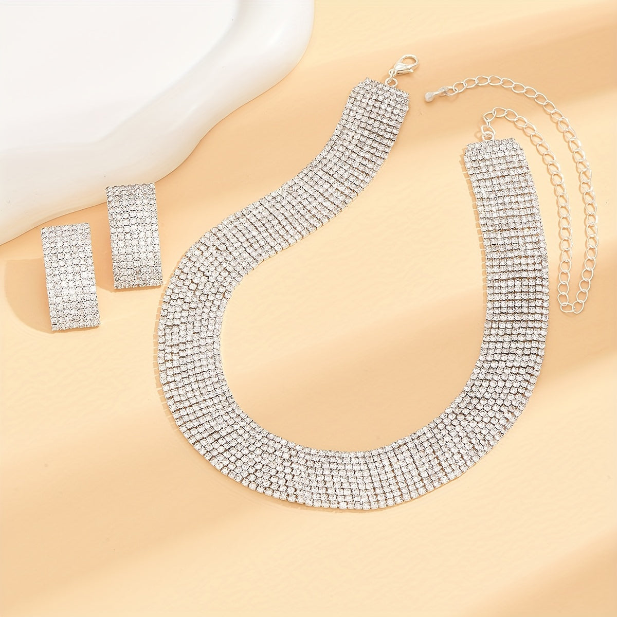 Elegant Rhinestone Jewelry Set - Perfect Mother's Day Gift with Choker Necklace and Drop Earrings