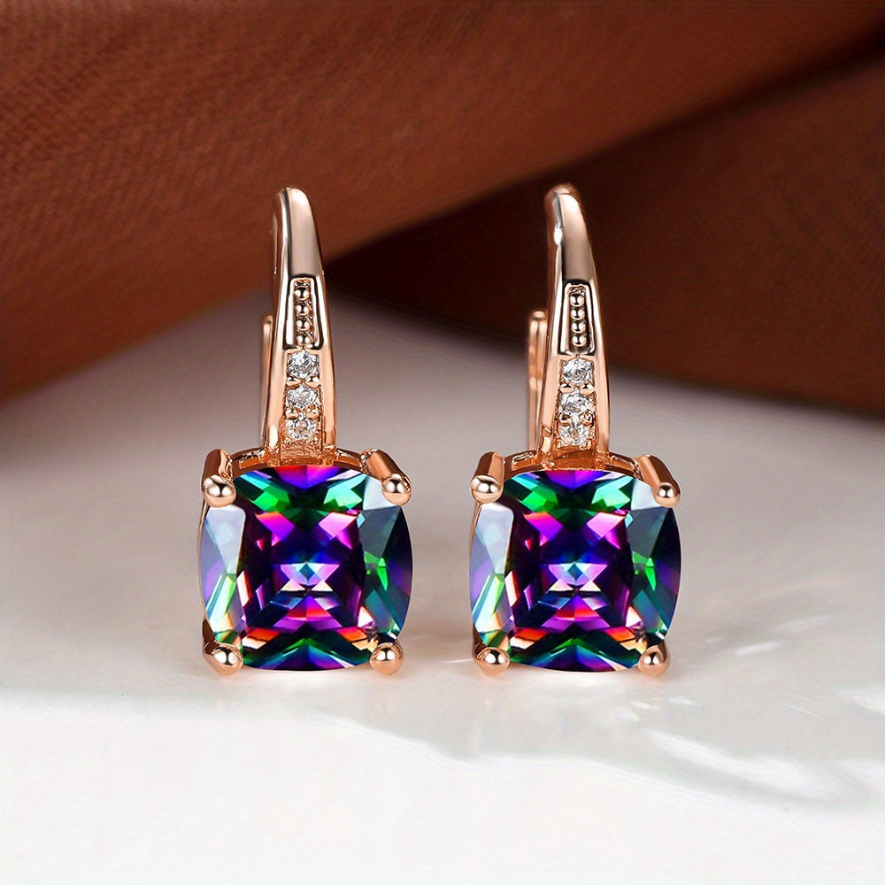 Mystic Square Rainbow Color Zircon Earrings Vintage Wedding Earrings For Women Fine Jewelry