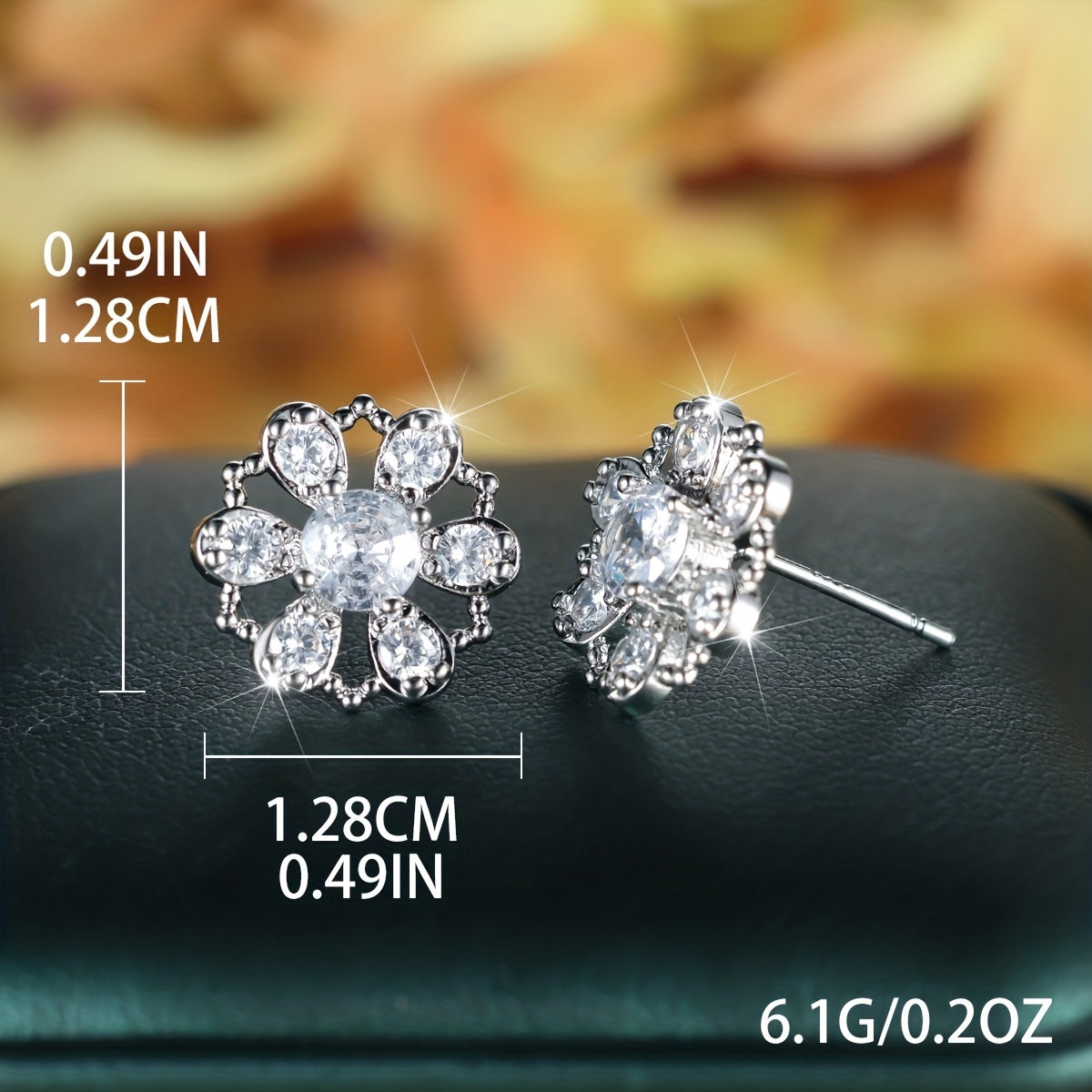 Silvery Exquisite Flower Design Shiny Zircon Decor Stud Earrings Elegant Japanese / Korean Style Copper Jewelry Trendy Female Gift