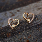 Cute Hollow Heart Stud Earrings Inlaid Zircon For Women Wedding Jewelry Valentine's Day Decor Gift 1Pair