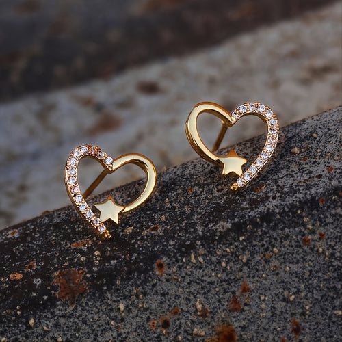 Cute Hollow Heart Stud Earrings Inlaid Zircon For Women Wedding Jewelry Valentine's Day Decor Gift 1Pair