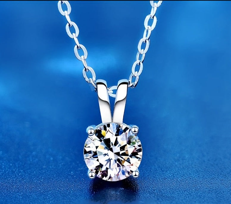 Luxury Moissanite Pendant Necklace - 925 Sterling Silver, 1-2CT, Classic 4 Claw Design, Perfect for Weddings and Engagements, Ideal Gift for Women and Girls