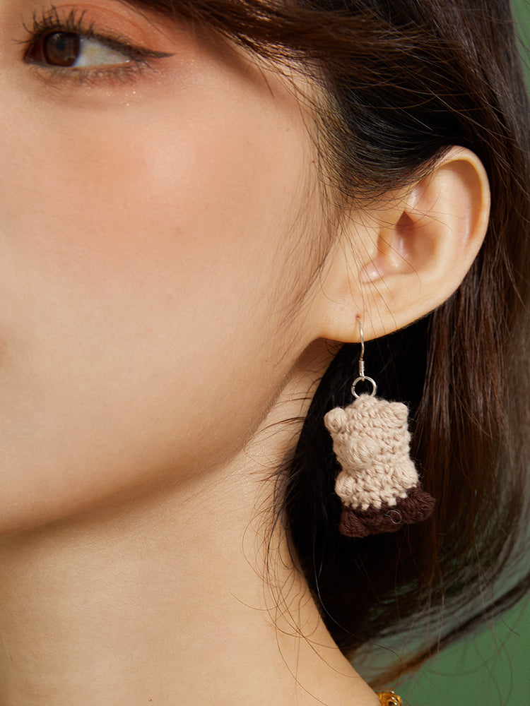 LB Hand Crochet "Little Bear" Earrings Cute Ear Clip LOJL97