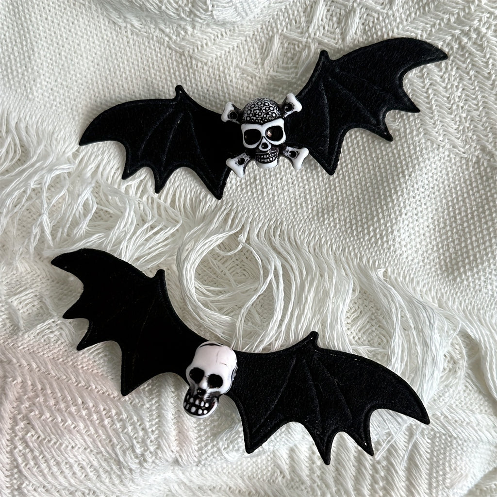 2pcs Punk Bat Hair Clip Halloween Skull Duckbill Clip Horror Bat Wing Alligator Clip For Women Girls Party Festival Decoration