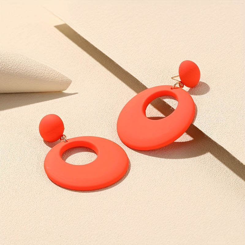 Hollow Circle Design Macaroon Color Dangle Earrings Cute Minimalist Style Acrylic Jewelry Delicate Female Gift