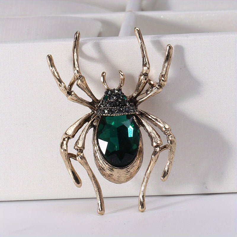 Inlaid Red Faux Gems Spider Shape Zinc Alloy Brooch Pin Simple Style Animal Theme Brooch For Women Girls