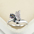 Gorgeous Platinum Butterfly Ring with Mystic Rainbow Zircon Crystals