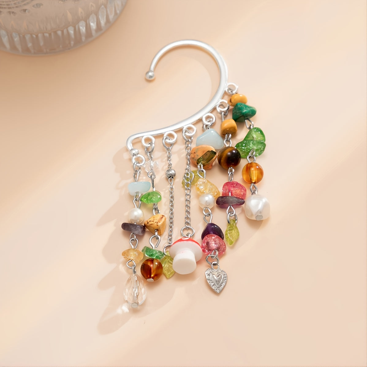 1 Piece Creative Fashion Irregular Turquoise Crystal Mushroom Love Pearl Tassel Earrings Earrings